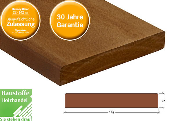 Kebony Clear Terrassendiele 22x142mm ungenutet mit Bauaufsichtlicher Zulassung
