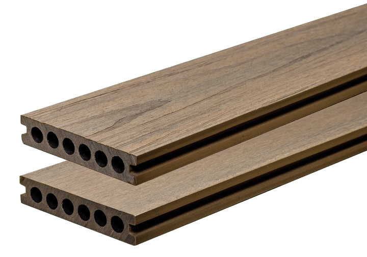 WPC StrongWood Light Slim Teak 22,5 x 120mm in Teak gemasert und gebürstet