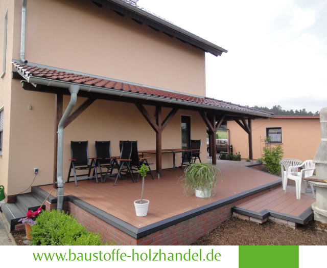 UPM ProFi Deck 150 Terrasse in Herbstbraun mit Umrandung in Steingrau