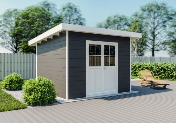 Gartenhaus 300x300x244 cm WPC Anthrazit Flachdach Komplett Set