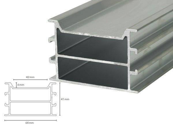 Aluminium Terrassen Unterkonstruktion 41x64mm - 2,0m zur Endlosverlegung zweiseitig verwendbar