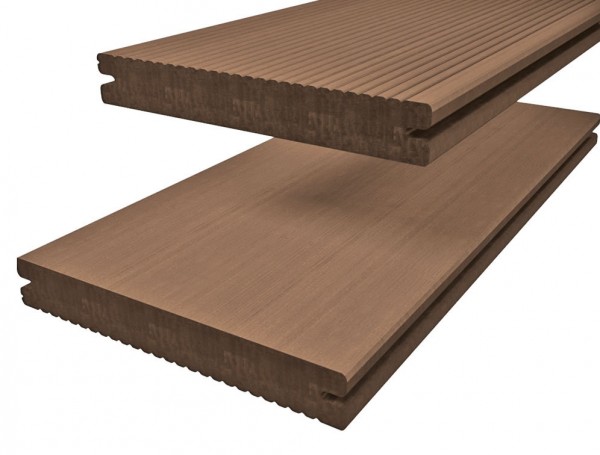 Twinson Terrace Character massiv 9360 Walnussbraun 20 x 140mm fein geriffelt / glatt Holzstruktur