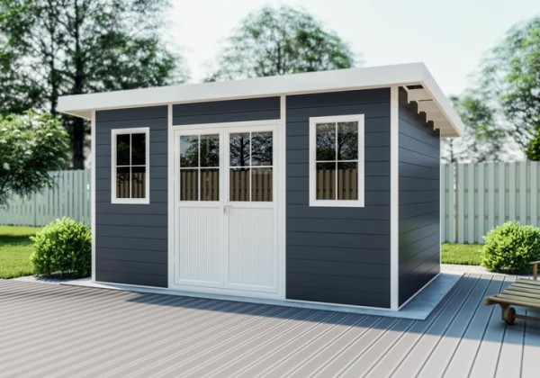 Gartenhaus 375x300x244 cm WPC Anthrazit Flachdach Komplett Set